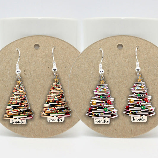 Sapin de Noël « Juste une fille qui aime les livres » - Boucles d'oreilles personnalisées en forme de livre