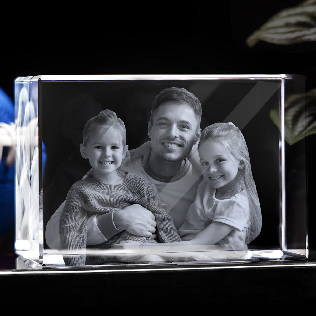 Custom Photo - Personalized Father Laser Engraving 3D Cuboid Shaped Crystal Lamp