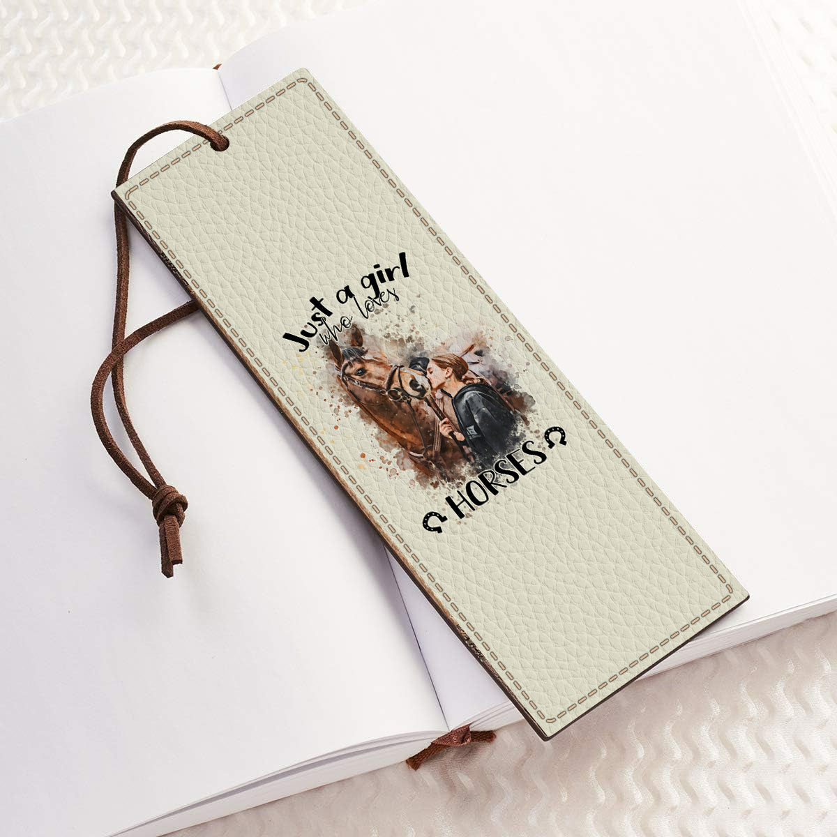 Juste une fille qui aime les chevaux - Marque-page personnalisé en cuir avec motif cheval