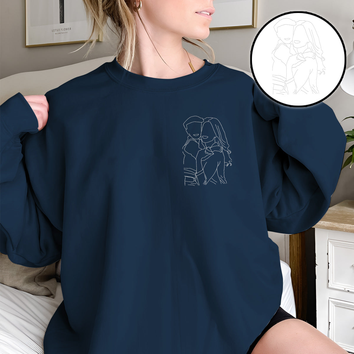 Custom Line Art - Personalized Step Mom Embroidered Sweater