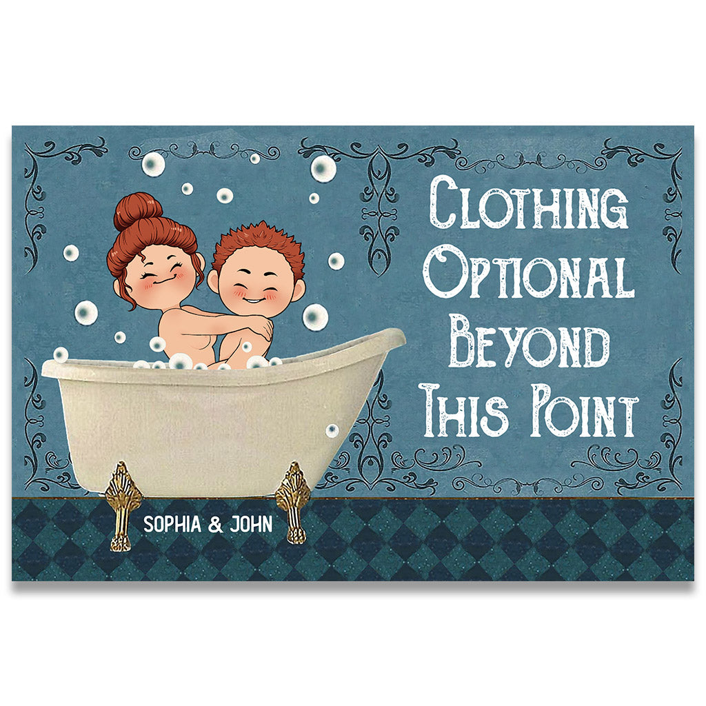 Clothing Optional Beyond This Point - Personalized Couple Doormat