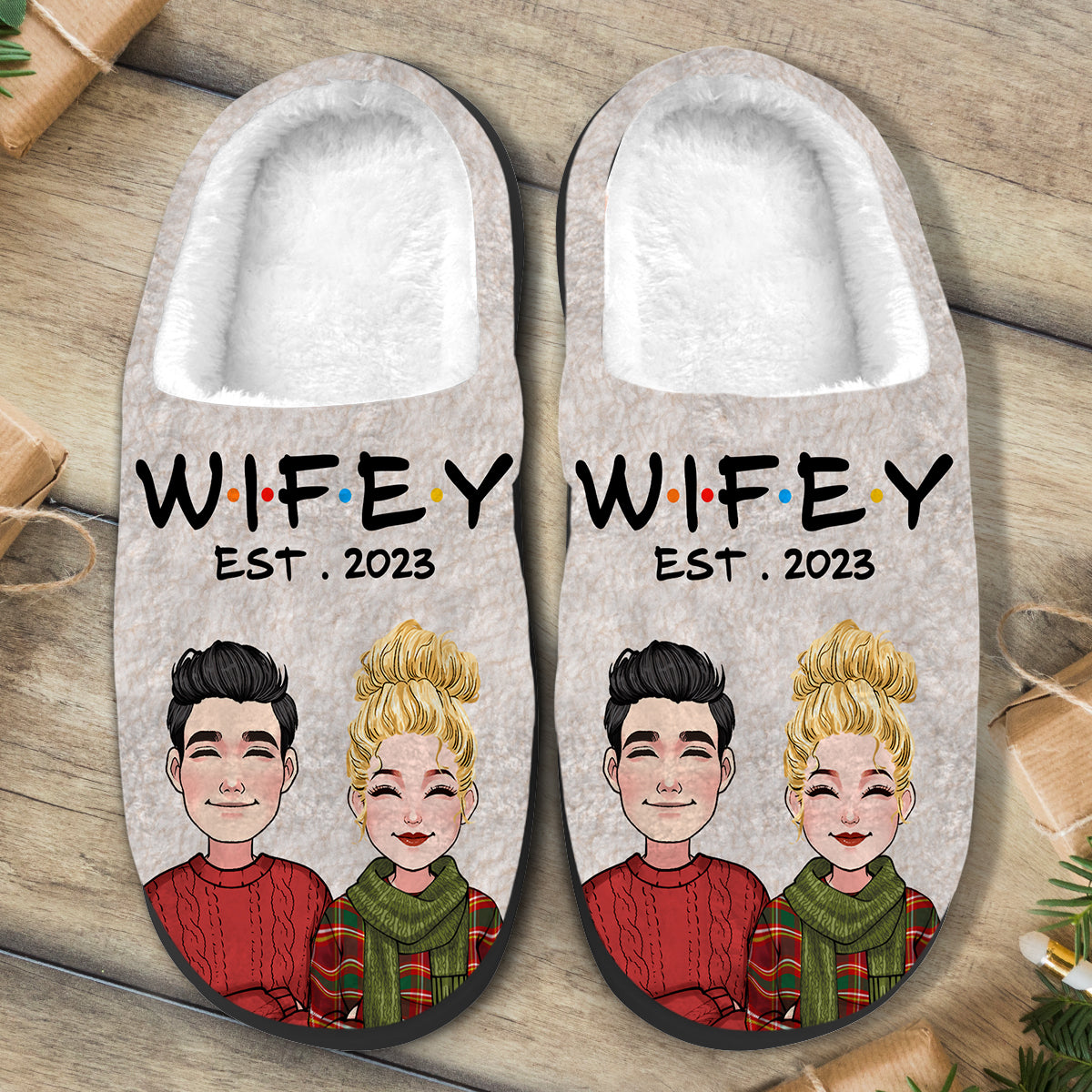 Hubby Wifey Since - gift for wife, husband - Personalized Slippers