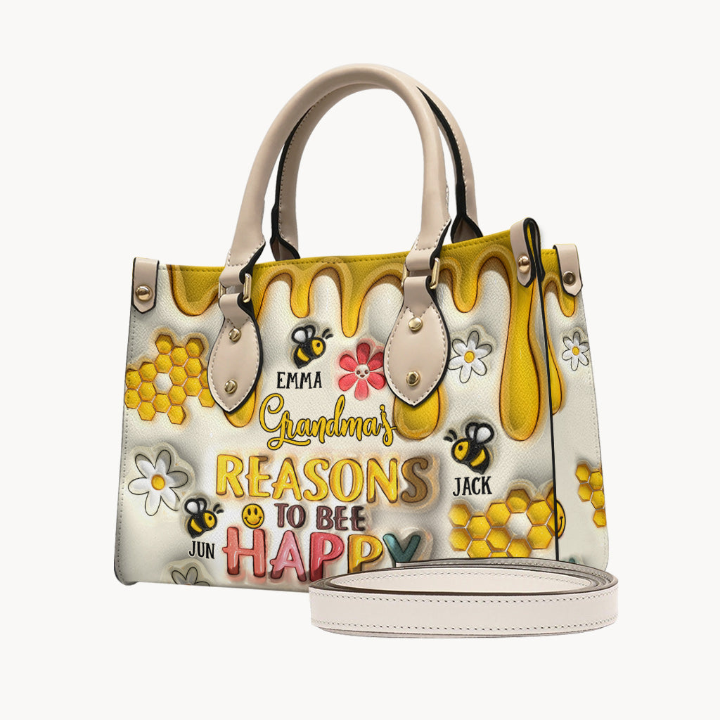 Gründe für Omas Glück – Geschenk für Oma – Personalisierte Lederhandtasche