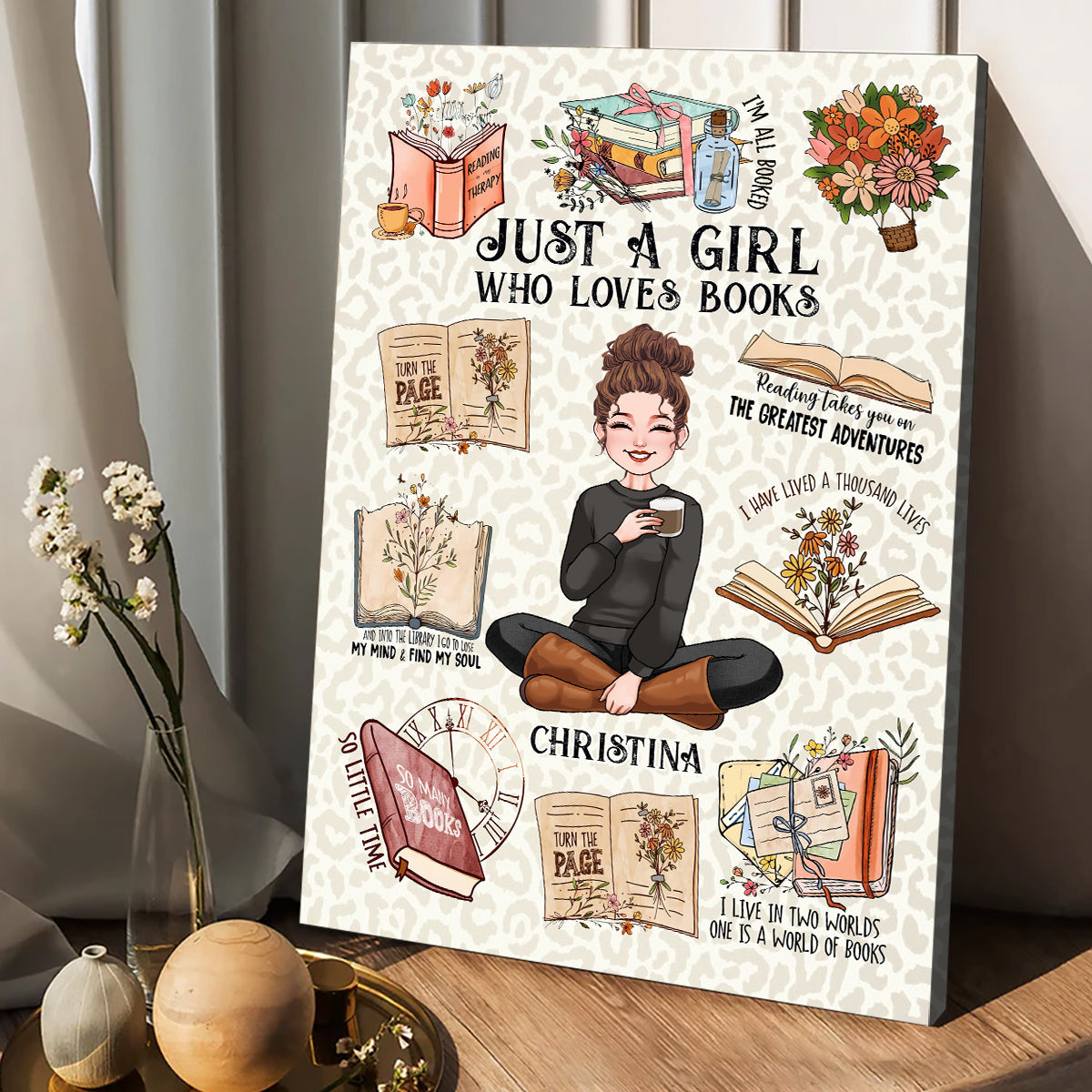 Einfach ein Mädchen, das Bücher liebt – personalisierte Buchleinwand und Poster