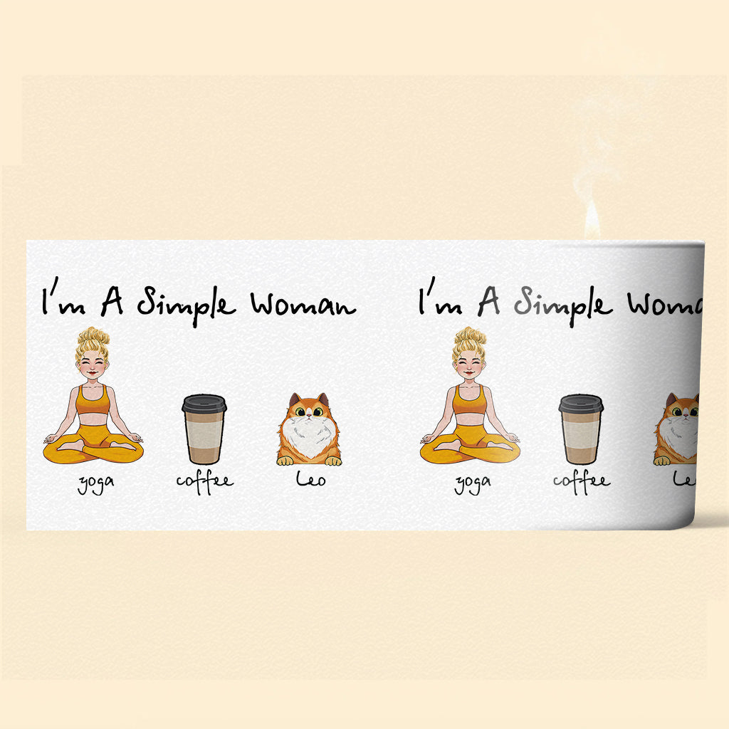 Ich bin eine einfache Frau – Yoga-Geschenk für Hunde- und Katzenliebhaber – Personalisierte Kerze mit Holzdeckel