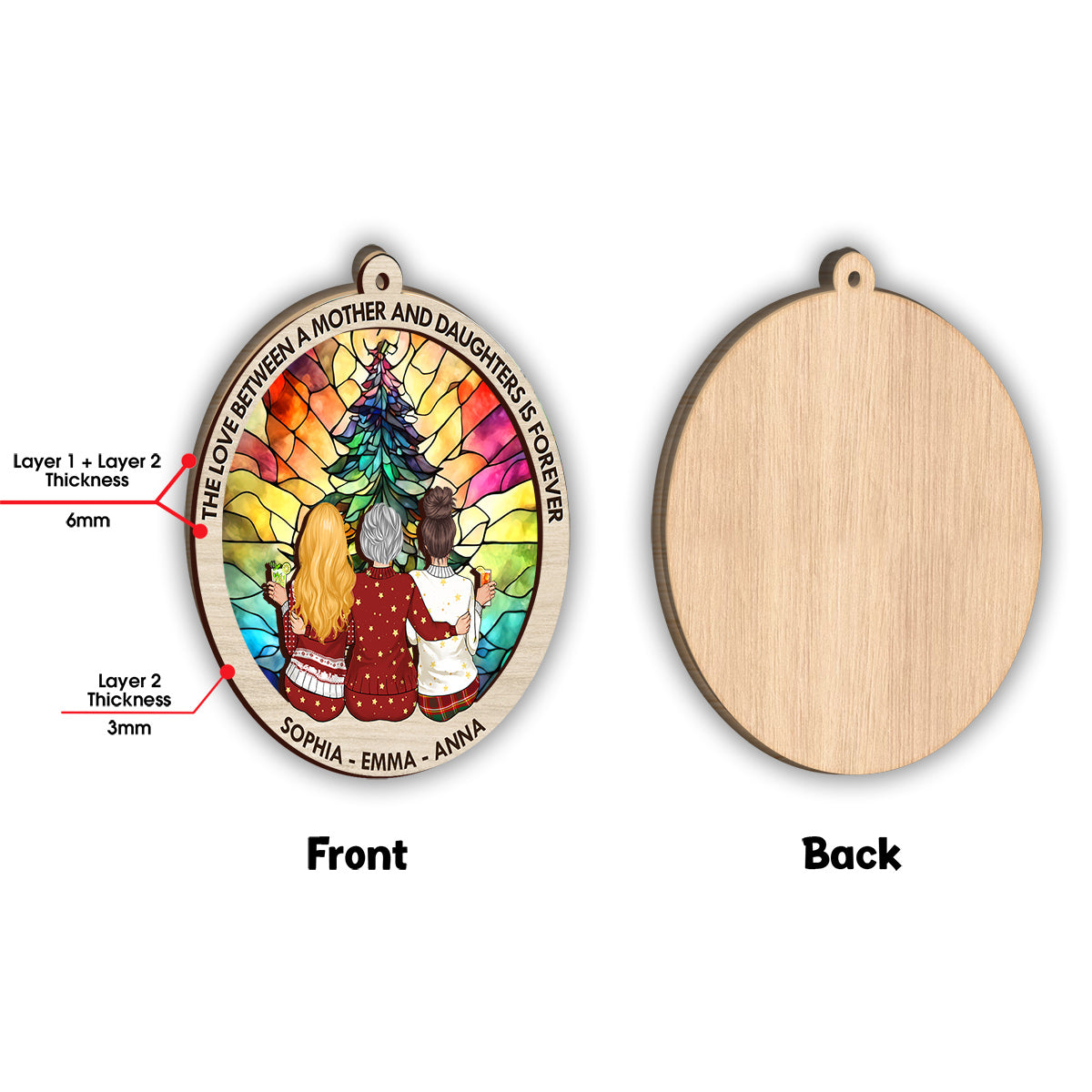 The Love Between A Mother And Daughters - Gift for mom - Personalized 2 Layered Piece Ornament