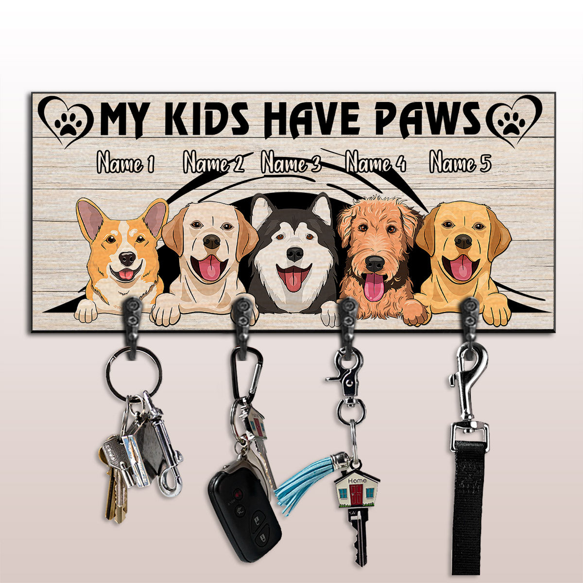 Meine Kinder haben Pfoten – Personalisierter Hunde-Schlüsselanhänger