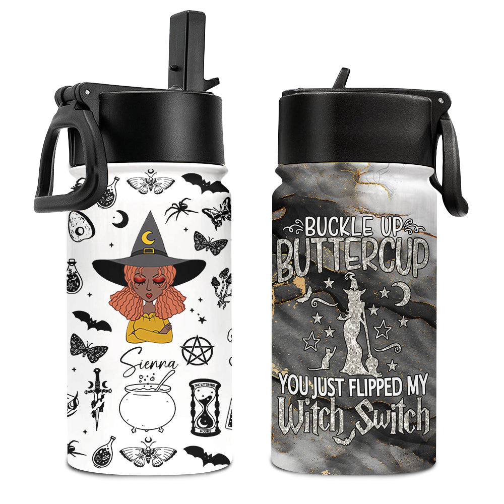 Buckle Up Buttercup - Personalized Witch Kids Water Bottle