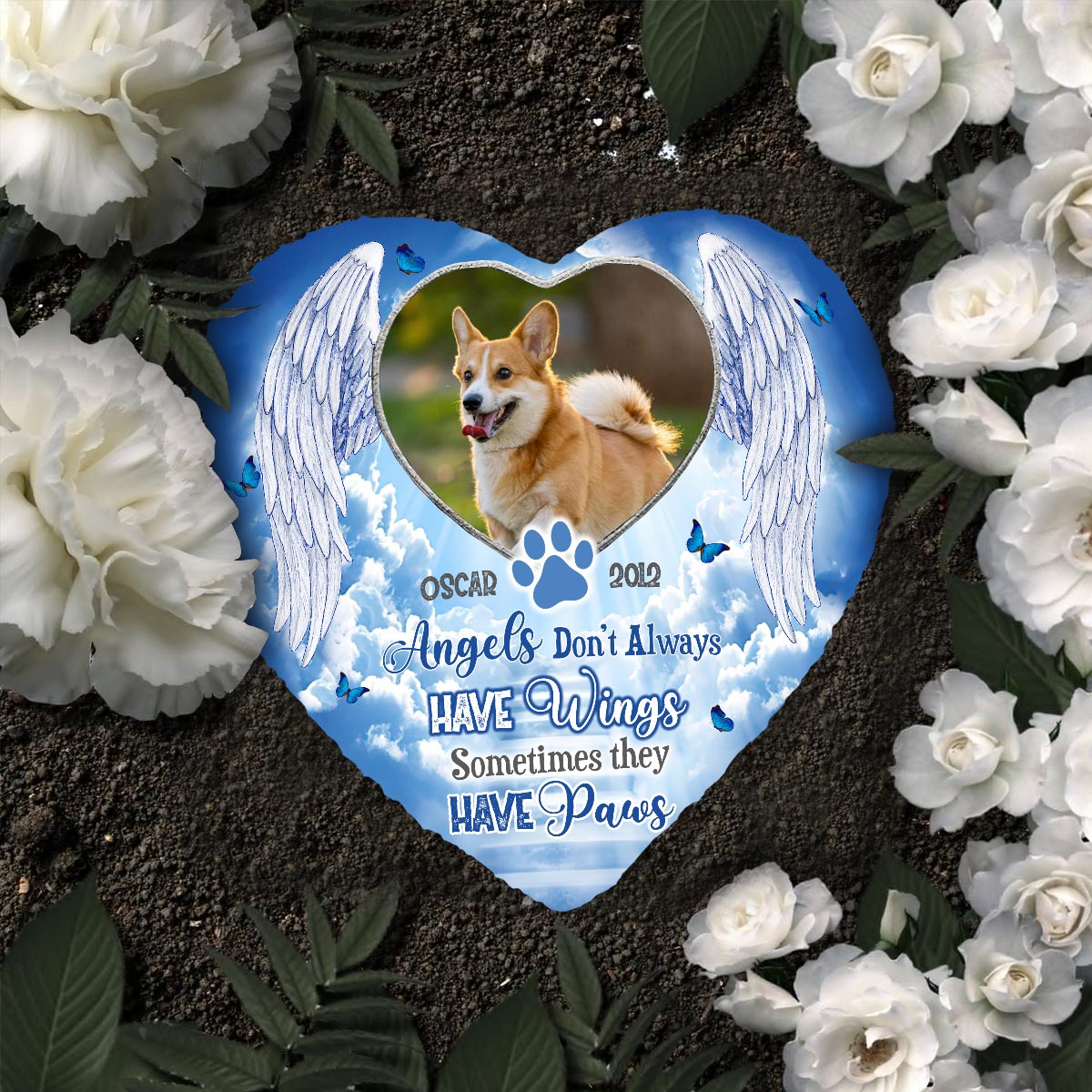 Engel haben Pfoten – Personalisierter herzförmiger Stein für Hunde
