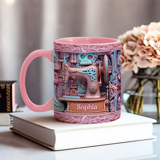 Nähbegeisterung – Personalisierte Tasse mit Nähmotiv