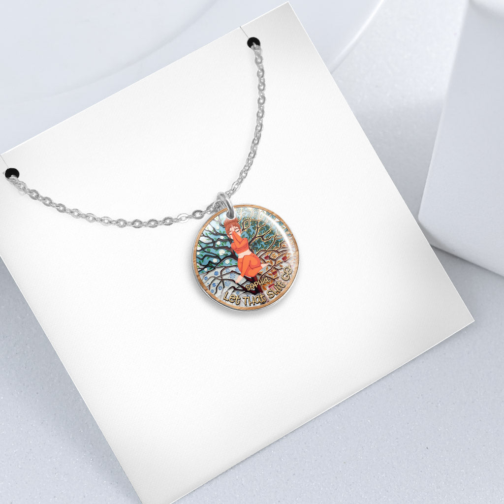 Lâchez prise - Collier pendentif rond de yoga personnalisé