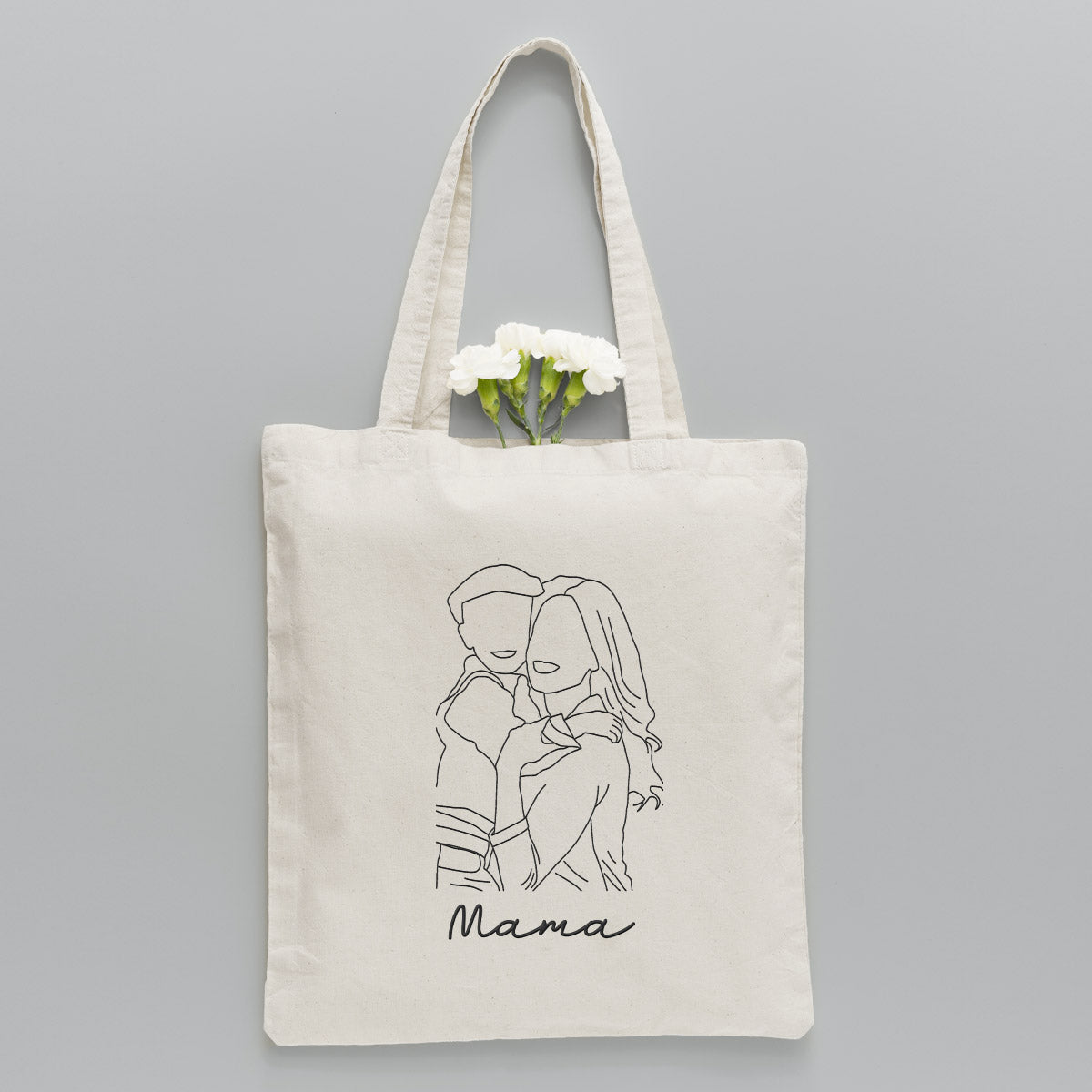 Custom Photo Line Art - Personalized Mother Embroidered Tote Bag