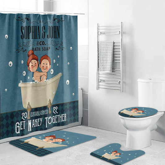 Get Nakey - Personalized Couple Bathroom Curtain & Mats Set