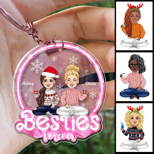 Besties Forever Glitzerrosa - Personalisierter transparenter Schlüsselanhänger für beste Freundinnen