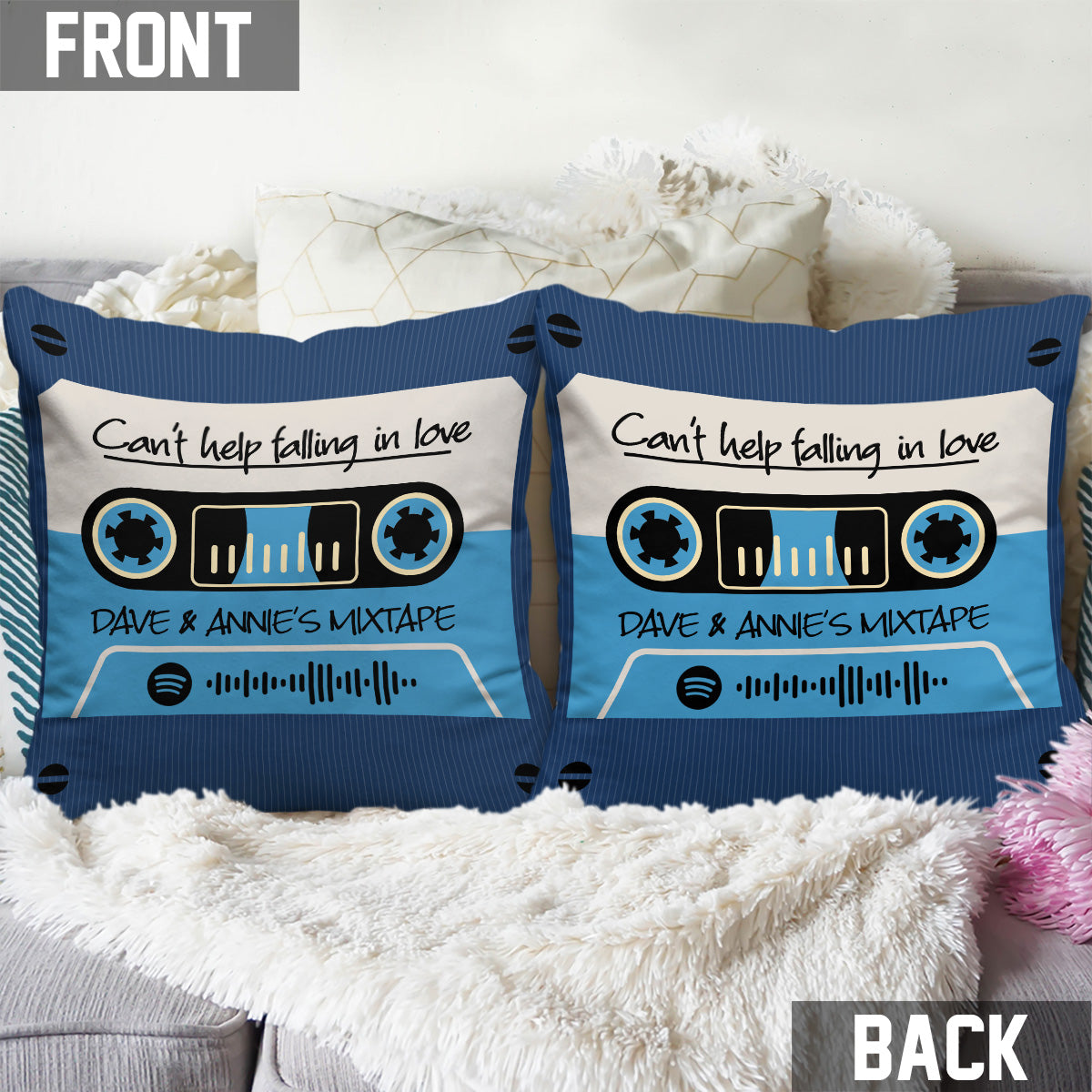 Any Name's Mixtape With Scannable QR Code & Many Background Colors - Personalized Couple Throw Pillow