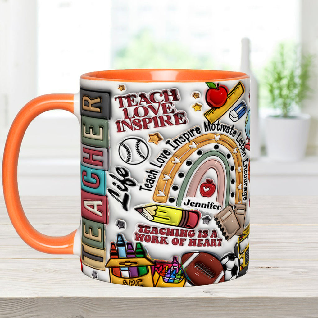 Lehren, Lieben, Inspirieren – Personalisierte Tasse mit Lehrermotiv