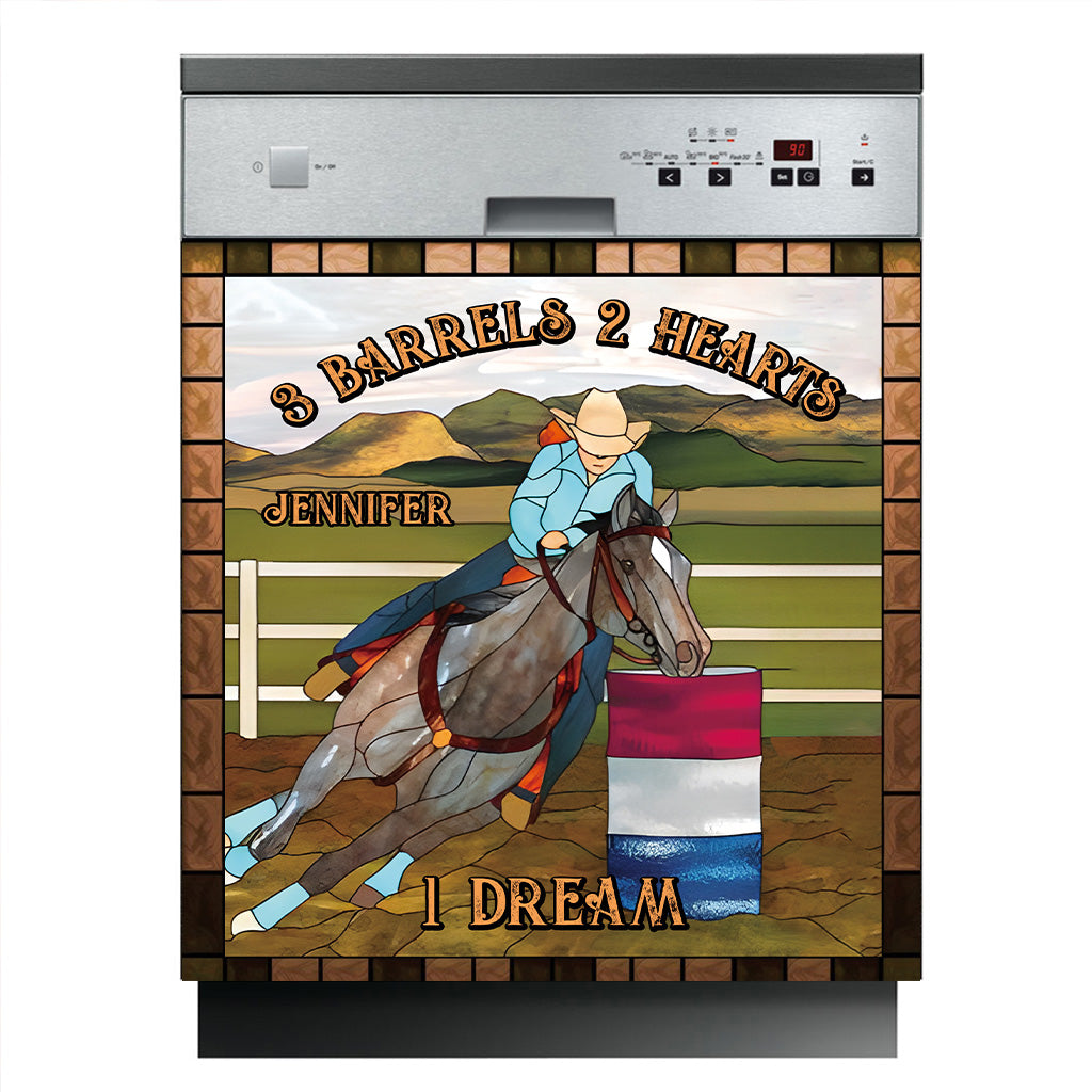 3 Barrels 2 Hearts 1 Dream - Personalized Horse Dishwasher Cover