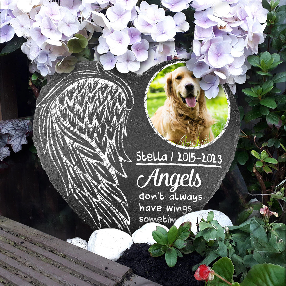 Les anges n'ont pas toujours d'ailes - Pierre personnalisée en forme de cœur pour chien