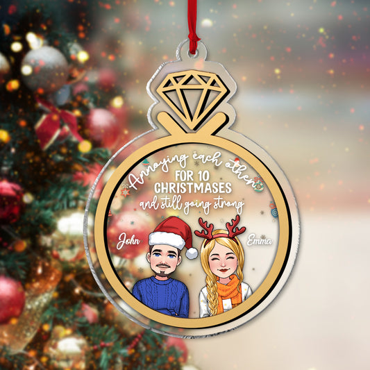 Annoying Each Other For 10 Christmases - Personalized Husband And Wife 2 Layered Piece Mix Ornament