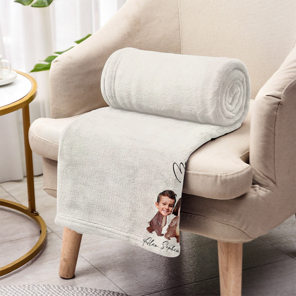 Mama Bear Watercolor Photo Custom - Personalized Mother Blanket