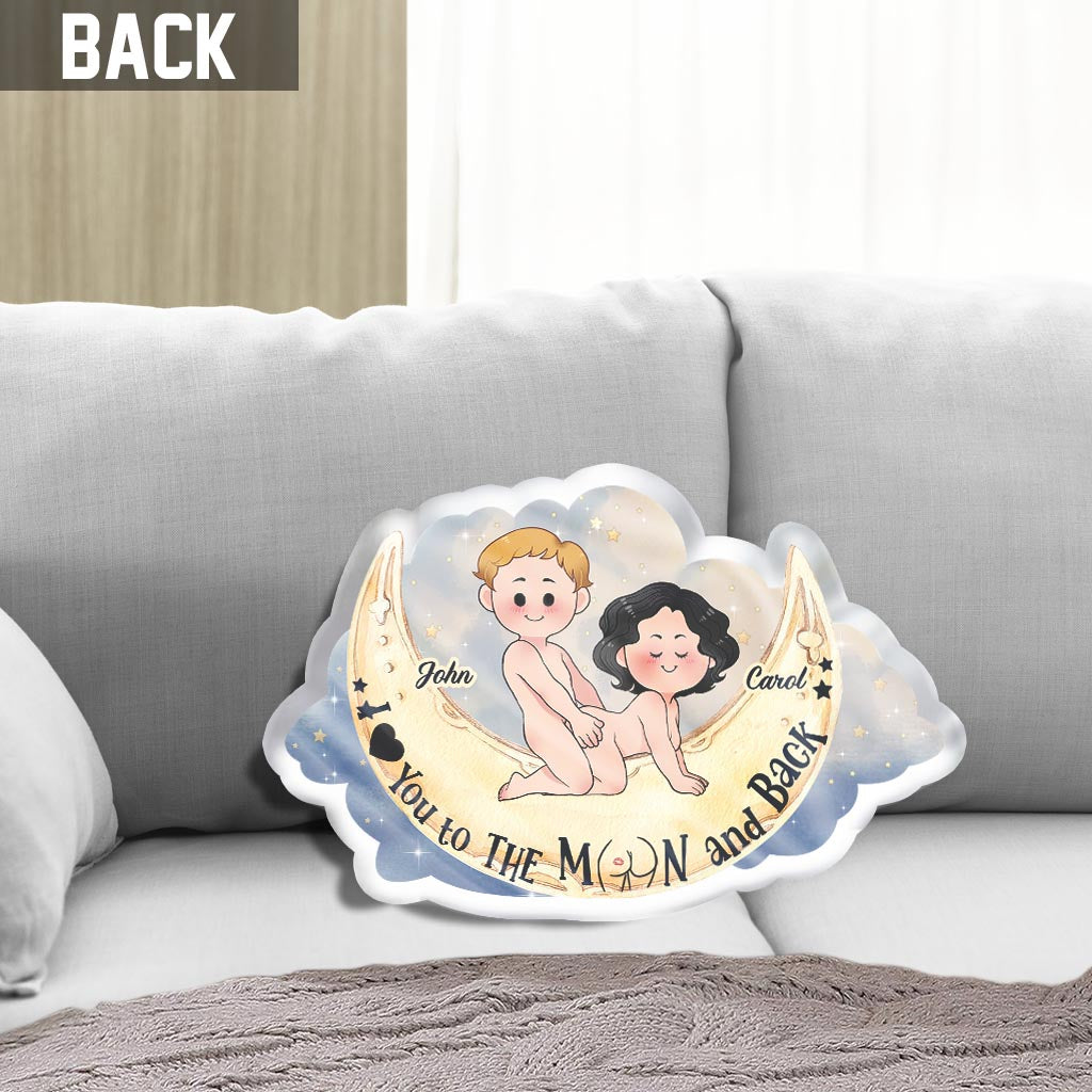 Love You To The Moon And Back - Personalized Couple Shaped Pillow