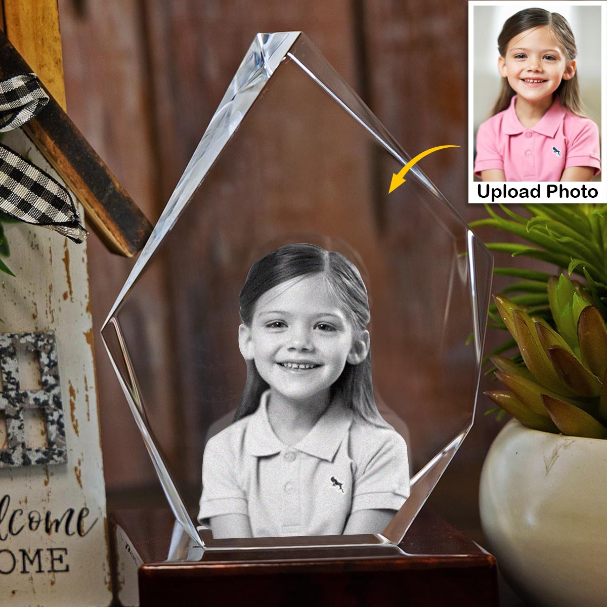 Lampe en cristal 3D en forme d'iceberg avec gravure laser personnalisée pour votre petite-fille