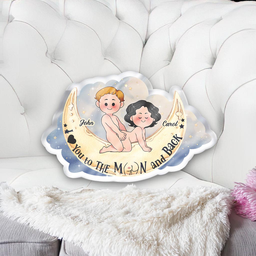 Love You To The Moon And Back - Personalized Couple Shaped Pillow