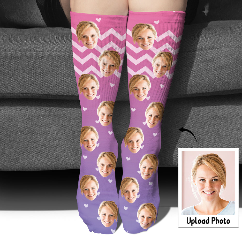 Chaussettes personnalisées pour belle-mère, motif violet et visage personnalisé