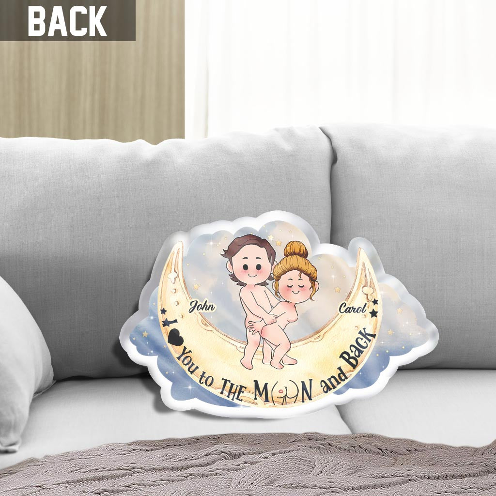 Love You To The Moon And Back - Personalized Couple Shaped Pillow