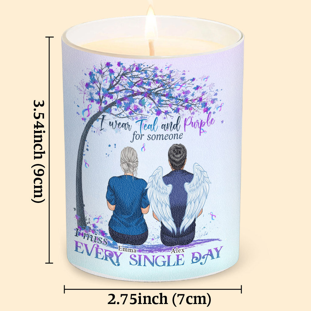 I Wear Teal And Purple - Personalized Suicide Prevention Candle With Wooden Lid