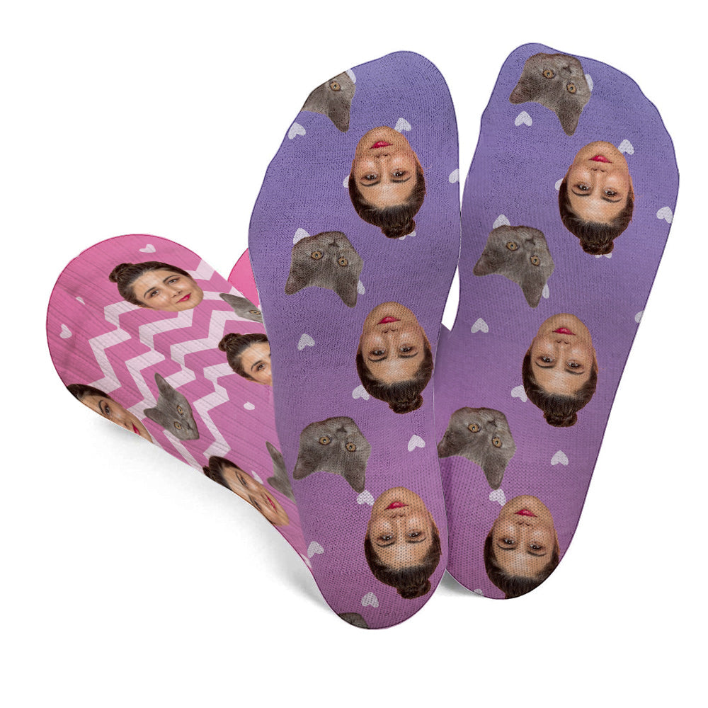 Chaussettes personnalisées pour chat à motif violet - Face personnalisée