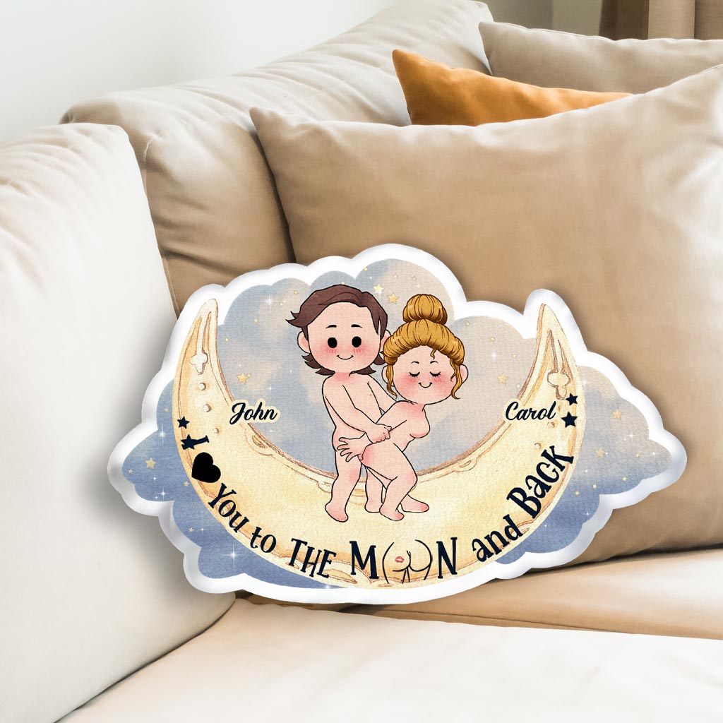 Love You To The Moon And Back - Personalized Couple Shaped Pillow
