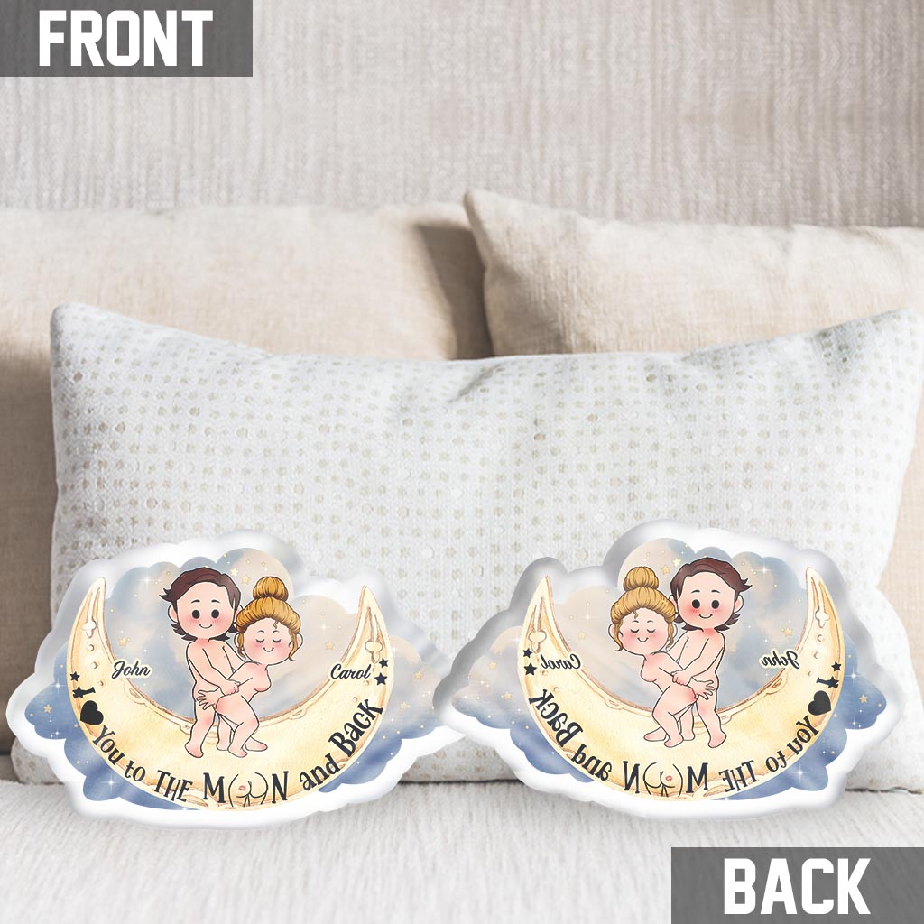 Love You To The Moon And Back - Personalized Couple Shaped Pillow