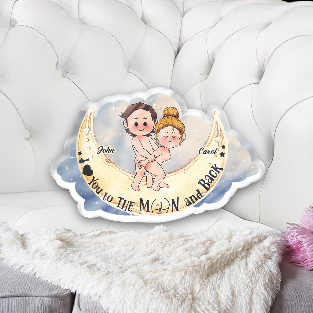 Love You To The Moon And Back - Personalized Couple Shaped Pillow