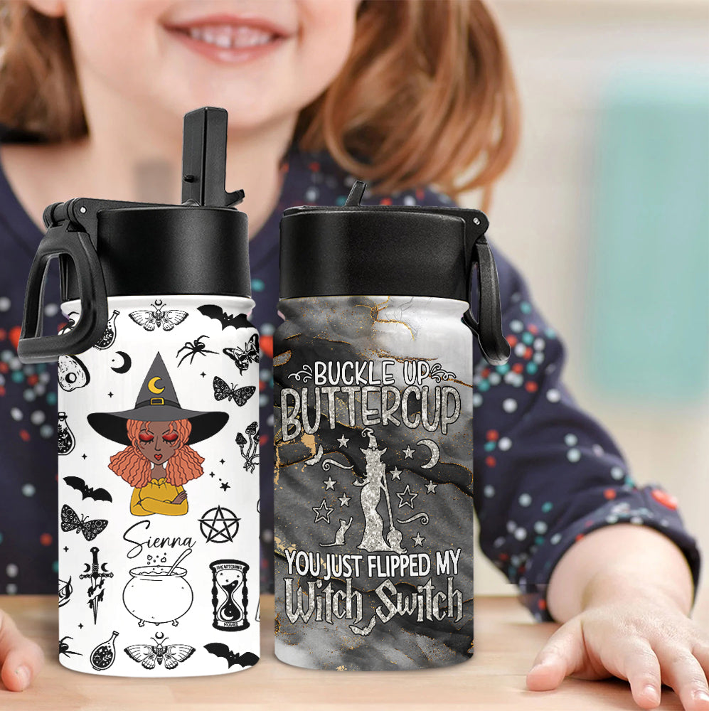 Buckle Up Buttercup - Personalized Witch Kids Water Bottle