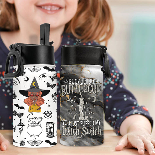 Buckle Up Buttercup - Personalized Witch Kids Water Bottle