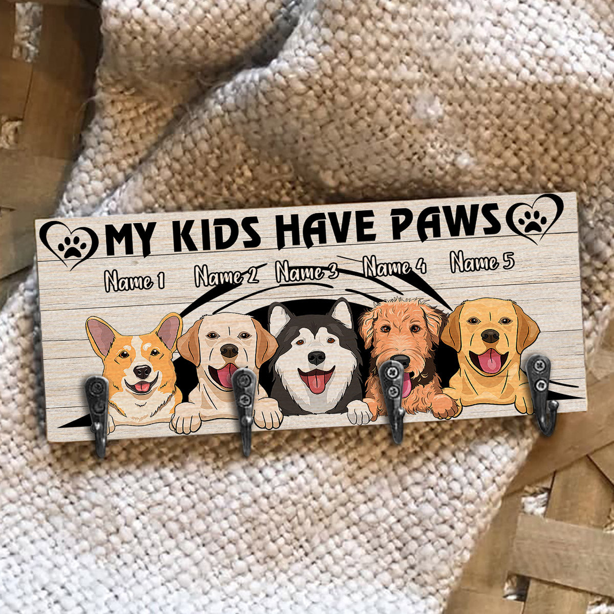 Meine Kinder haben Pfoten – Personalisierter Hunde-Schlüsselanhänger