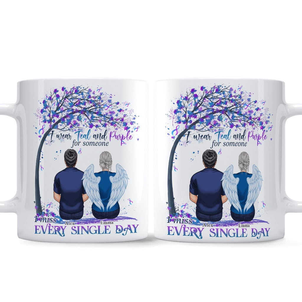 I Wear Teal And Purple - Personalized Suicide Prevention Mug