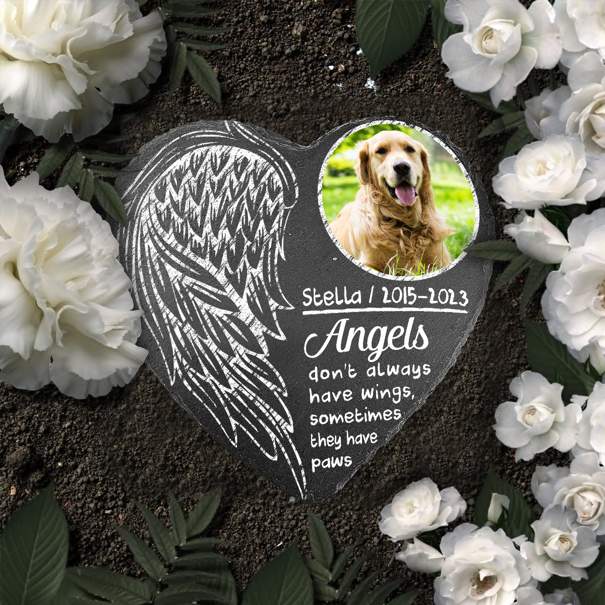 Les anges n'ont pas toujours d'ailes - Pierre personnalisée en forme de cœur pour chien