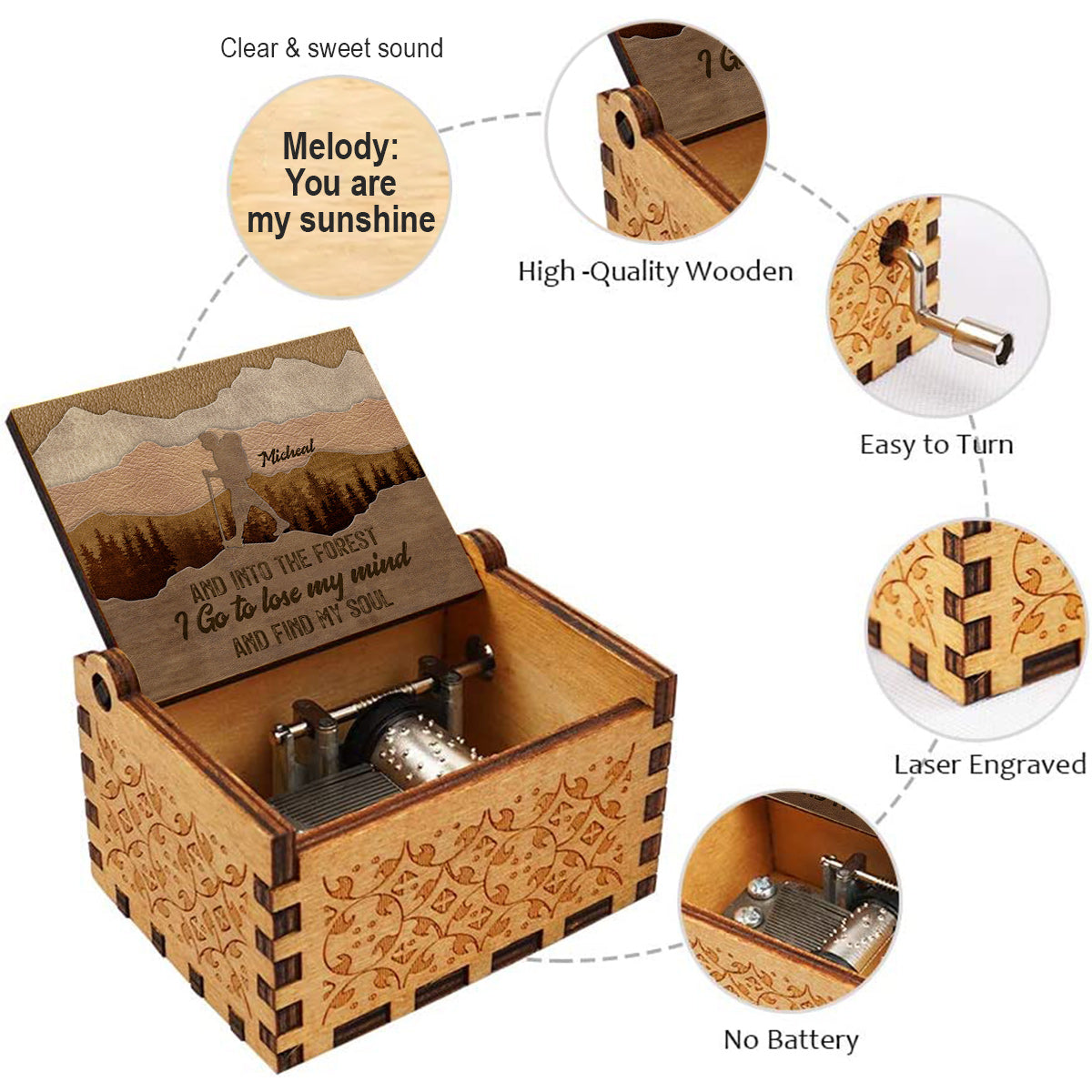 And Into The Forest I Go - Personalized Hiking Hand Crank Music Box