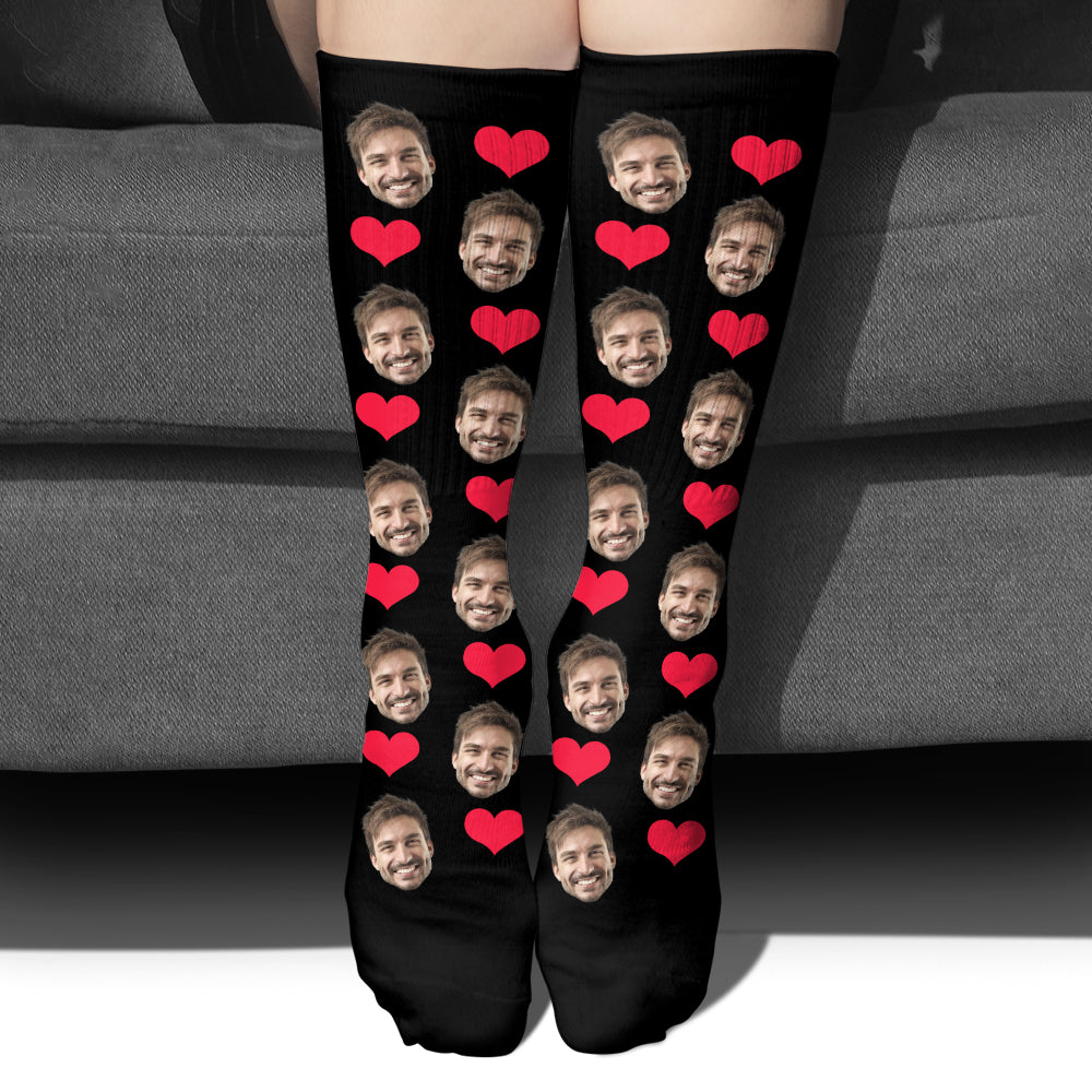 Chaussettes personnalisées pour oncle avec motif cœur et visage personnalisé