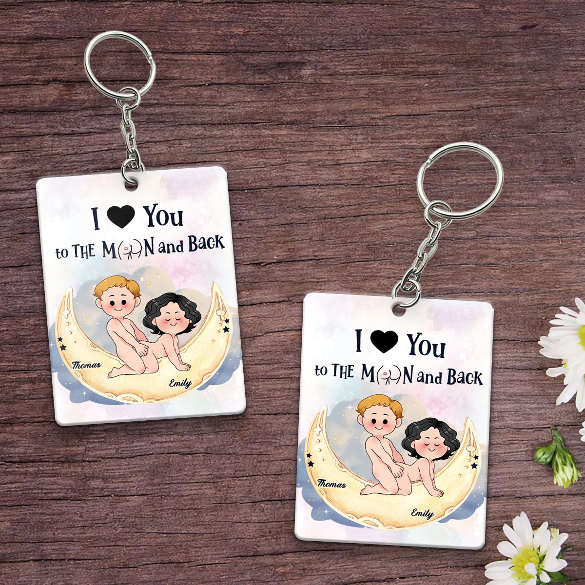 Love You To The Moon And Back - Personalized Couple Keychain