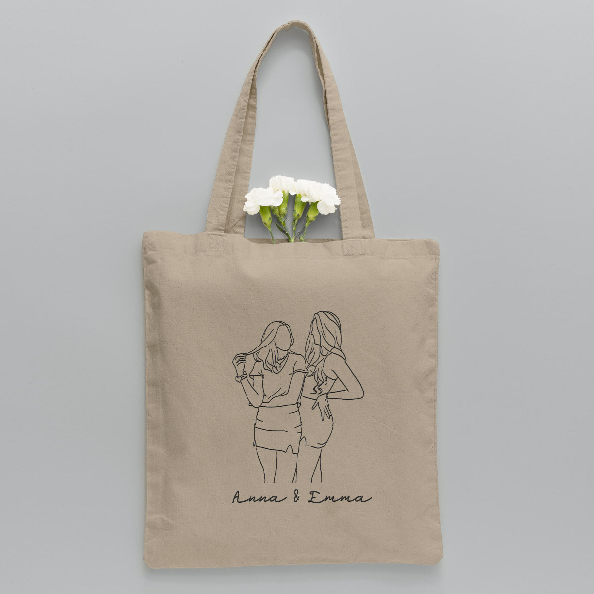 Sac fourre-tout brodé personnalisé avec photo au trait - Sac fourre-tout brodé personnalisé pour petite-fille
