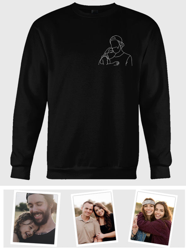 Individuelle Strichzeichnung – Personalisierter bestickter Pullover für Stiefväter