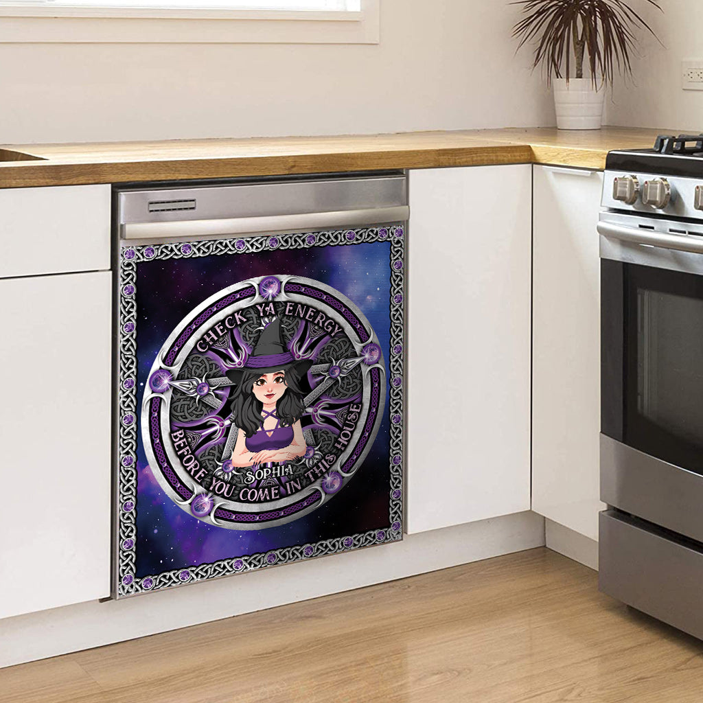 Check Ya Energy - Personalized Witch Dishwasher Cover