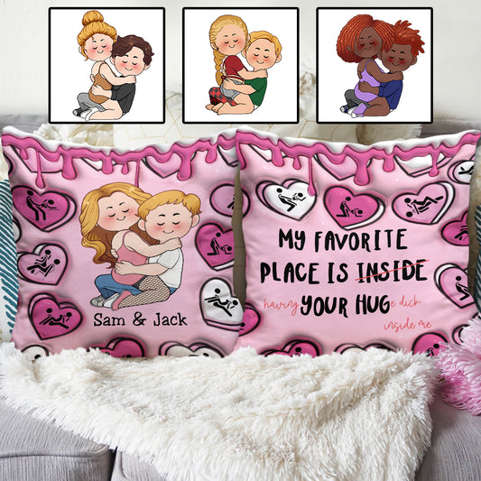 My Favorite Place Is Inside Your Hug Heart Candy - Personalized Couple Throw Pillow