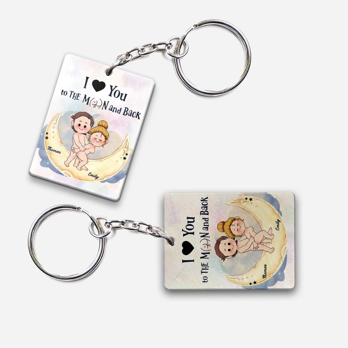 Love You To The Moon And Back - Personalized Couple Keychain