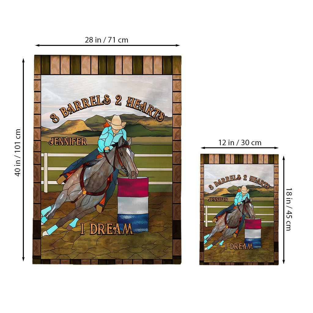 3 Barrels 2 Hearts 1 Dream - Personalized Horse Garden Flag