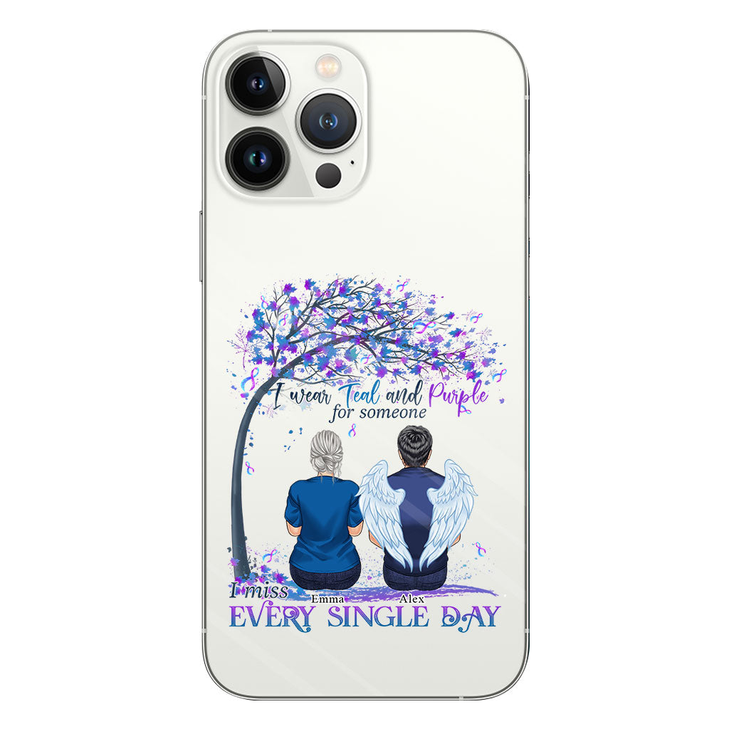 I Wear Teal And Purple - Personalized Suicide Prevention Clear Phone Case