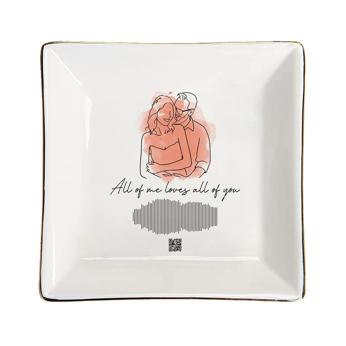 Romantic Couple Song Sound Wave Line Art - Personalized Husband And Wife Jewelry Dish